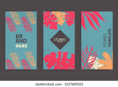 Botanical Social stories template for mobile phone Social stories background. Photo frame set retro banner for mobile app design. Retro vintage botanical story background. Sale online.