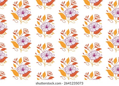 botanical spring floral pattern with hand drawn foliage and stylized flowers.nature based seamless texture for textile and wallpaper surface

