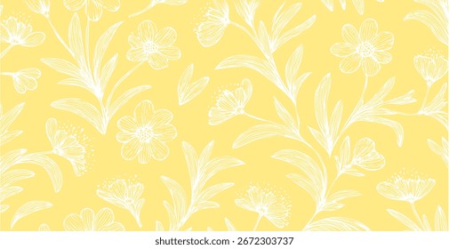 Botanisches, frühlingsinspiriertes Muster in Pastelltönen, handgezeichneter Vektorhintergrund