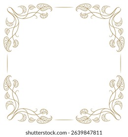 Botanical square border with stylized leaves and swirls. Vector template for stationery, greeting cards and invitations