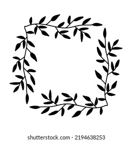 Botanical square frame with branch leaves. Vector decoration border.