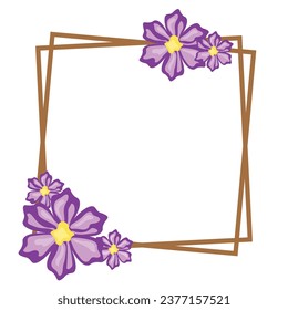 Botanical square frame design template elements, purple flower frame illustration, floral border with editable line