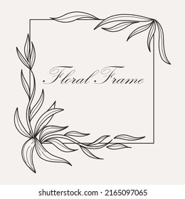 Botanischer quadratischer Rahmen. Handgezeichnete runde Linie, Äste mit Blättern, Hochzeitseinladung und Karten, Logo-Design und Plakatvorlage. Elegante minimale Blumenstil, einzelne Vektorgrafik