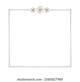 Botanical square frame. Hand drawn line border, leaves and flowers, wedding invitation cards, logo design, posters template. Elegant minimal style
