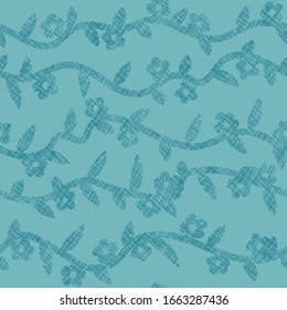 botanical stripes seamless vector teal pattern