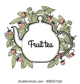 Botanical style card with Fruit tea fragaria. Vector illustration.