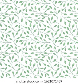 Botanical style seamless pattern. Twigs and leaves. 