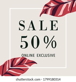 Botanical summer sale banner template Vector. 