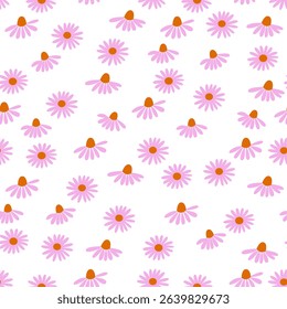 Botanical summer seamless pattern with echinacea flower buds. Floral blossom abstract vector flat background for textile, fabric design, fashion and other surfaces