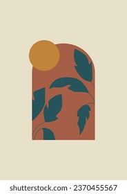 Botanical sunny aesthetic minimalist printable illustration. Abstract colorful plants decoration