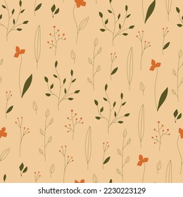 Botanical surface seamless pattern. Background with flowers and leaves. Cute floral print for fabric, textile, paper, wrapping