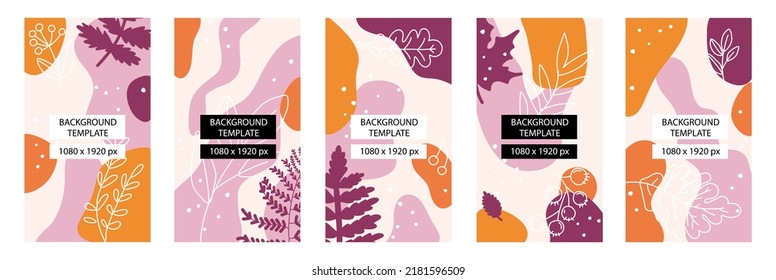 botanical template 1080x1920 for stories. botanical design with plants, flowers and leaves in bright colors