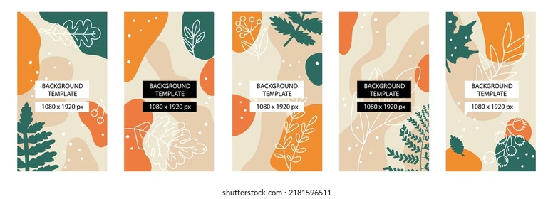 botanical template 1080x1920 for stories. botanical design with plants, flowers and leaves in autumn colors