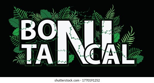 botanical text with leaf isolated black background