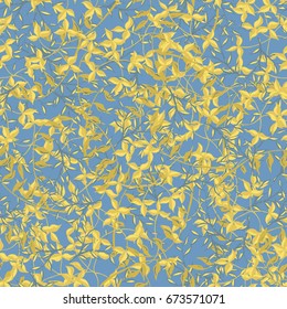 Botanical Texture of Herbage or Grass Cover. Seamless Pattern with Branches and Leaves of Wild Plants. Bright Modern Rapport for Textile, Cloth, Linen, Dress