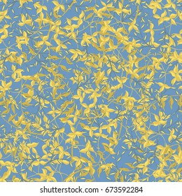 Botanical Texture of Herbage or Grass Cover. Seamless Pattern with Branches and Leaves of Wild Plants. Bright Modern Rapport for Textile, Cloth, Linen, Dress