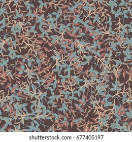 Botanical Texture of Herbage or Grass Cover. Seamless Pattern with Branches and Leaves of Wild Plants. Bright Modern Rapport for Textile, Cloth, Linen, Dress