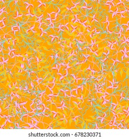Botanical Texture of Herbage or Grass Cover. Seamless Pattern with Branches and Leaves of Wild Plants. Bright Modern Rapport for Textile, Cloth, Linen, Dress
