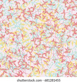 Botanical Texture of Herbage or Grass Cover. Seamless Pattern with Branches and Leaves of Wild Plants. Bright Modern Rapport for Textile, Cloth, Linen, Dress