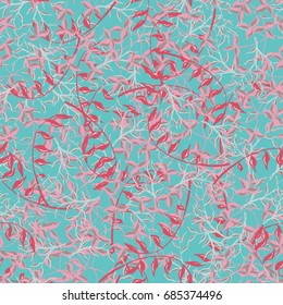Botanical Texture of Herbage or Grass Cover. Seamless Pattern with Branches and Leaves of Wild Plants. Bright Modern Rapport for Textile, Cloth, Linen, Dress