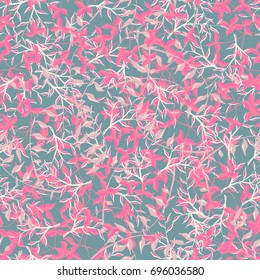 Botanical Texture of Herbage or Grass Cover. Seamless Pattern with Branches and Leaves of Wild Plants. Bright Modern Rapport for Textile, Cloth, Linen, Dress