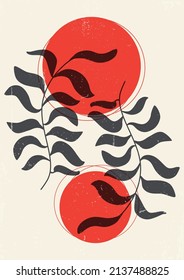 Botanical textured print boho minimalist printable wall art. Abstract home decor floral and sun print