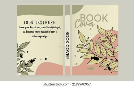 Botanical theme book cover. hand drawn design with leaf pattern. For notebooks, planners, brochures, books, catalogs etc. Vector illustration.
