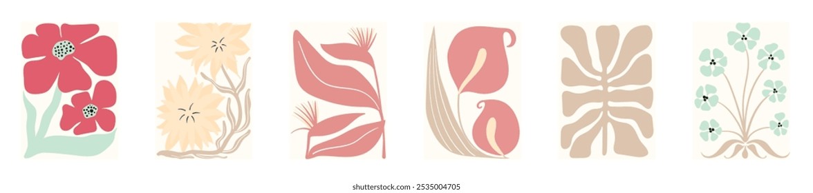 Botanical Travel Postcard with Organic Forms With Flowers and Leaves. Floral Summer Sticker Illustration. Kitchen Wall Hanging with Positive Nature Design