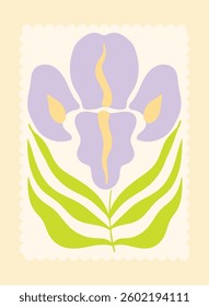 Botanical Travel Postcard with Organic Forms With Flowers and Leaves. Kitchen Wall Hanging. Positive Nature Design. Floral Summer Sticker Illustration. MInimalistic Interior Poster Blue, Green Orange