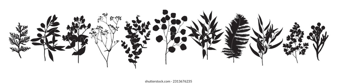 Botanical trendy greenery silhouettes for logo