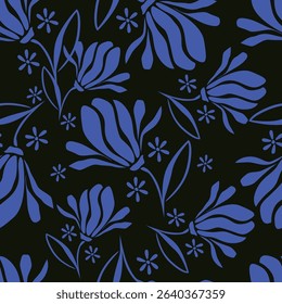 Botanical trendy seamless pattern. Flower and leaves abstract shape doodle art design for print, wallpaper, clipart, wall art for home decoration