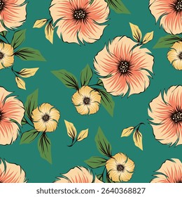 Botanical trendy seamless pattern. Flower and leaves abstract shape doodle art design for print, wallpaper, clipart, wall art for home decoration