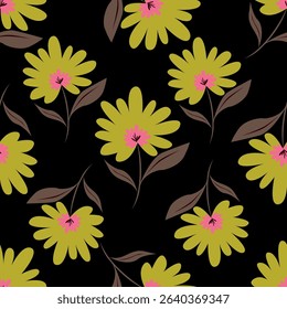 Botanical trendy seamless pattern. Flower and leaves abstract shape doodle art design for print, wallpaper, clipart, wall art for home decoration