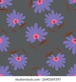 Botanical trendy seamless pattern. Flower and leaves abstract shape doodle art design for print, wallpaper, clipart, wall art for home decoration