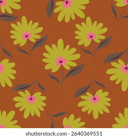 Botanical trendy seamless pattern. Flower and leaves abstract shape doodle art design for print, wallpaper, clipart, wall art for home decoration