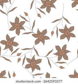 Botanical trendy seamless pattern. Flower and leaves abstract shape doodle art design for print, wallpaper, clipart, wall art for home decoration