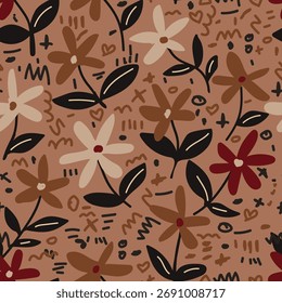 Botanische trendige nahtlose Muster. Blume und Blätter abstrakte Form doodle Art Design für Druck, Tapete. Vektorgrafik.