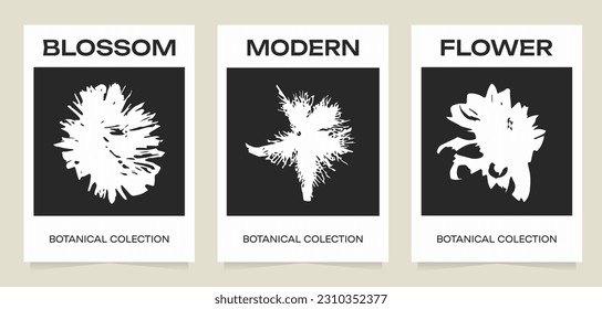 Botanical trendy silhouette posters. Collection of elements, unusual shapes. Set of aesthetic modern posters. Vector minimalism illustration. For printing, wall decor, prints, postcard.