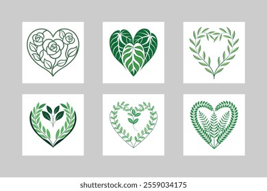 Botanical Valentine Heart Designs Vector