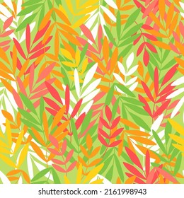 Fondo del vector botánico. Patrón transparente y colorido con hojas y ramas dibujadas a mano. Impresión floral simple de moda para tela, papel pintado, papel de escritorio, papel de embalaje