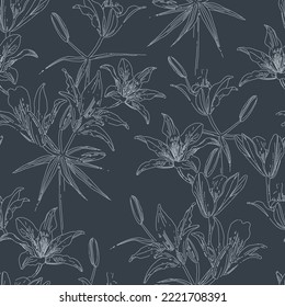 Botanical vector background. Floral seamless pattern. wild lilies hand drawn illustration. Interior textile and fashion fabric print