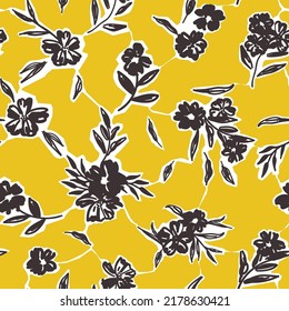 Fondo vectorial botánico con flores pintadas. Papel pintado de prado a mano. Floral kintî estilo patrón sin fisuras. Impresiones de moda retro para tela, papel, textiles y artículos de uso doméstico.