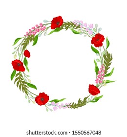 Botanical Vector Border. Colorful Decorated Wreath Element