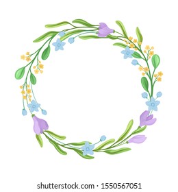 Botanical Vector Border. Colorful Decorated Wreath Element
