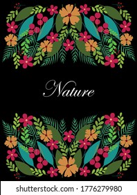 
Botanische Vektorkarte mit wilden Blumen, Blättern.
 Dekorative Grußkarte oder einladendes Hintergrunddesign.