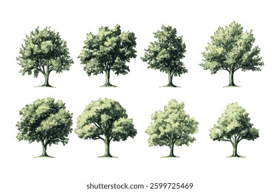 Botanical Vector Elements collection of watercolor style vectors featuring blooming trees, and forests, ideal for environmental and garden designs