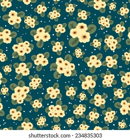 Botanical vector fabric design with yellow blooming flowers (seamless pattern)