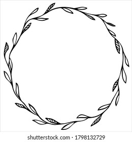 Botanischer Vektorrahmen. Blumenhintergrund. Verlassen Sie den handgezeichneten Rahmen. Delikate Blumengrafik. Zeilenziehende Vektorzweige, Pflanzen, Kräuter. Leaf-Logo. Hochzeitseinladung steht fest. 