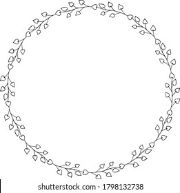 Botanical vector frame. Floral background. Leavse hand drawn frame. Delicate floral wreath illustration. Line drawing vector branches, plants, herbs. Leaf logo. Wedding invitation stationary. 