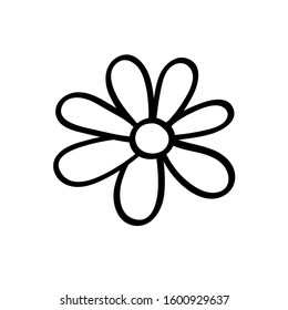 Botanical vector illustration of a chamomile. Ink drawing in Doodle style. Isolated object on a white background. Decorative element for spring and summer design, wedding, vignettes.